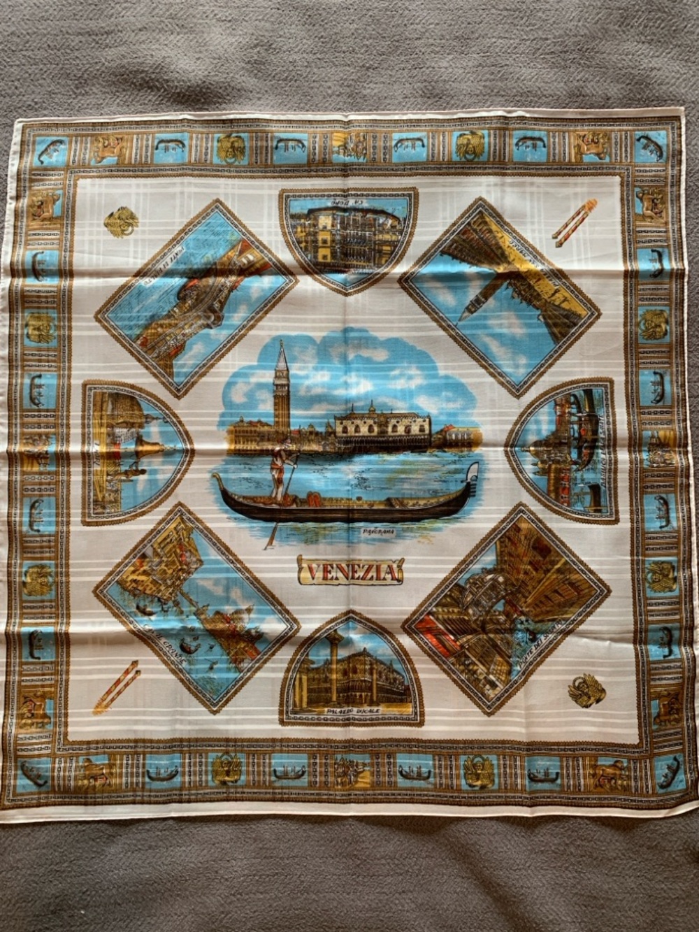 Venezia Scenic Tourist Scarf in Blue, Gold & Black